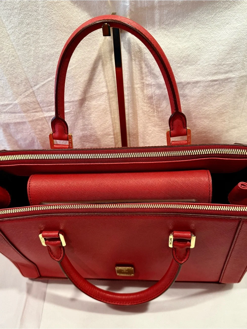 NWOT MCM Nuovo Saffiano Leather Double Zip Tote Bag